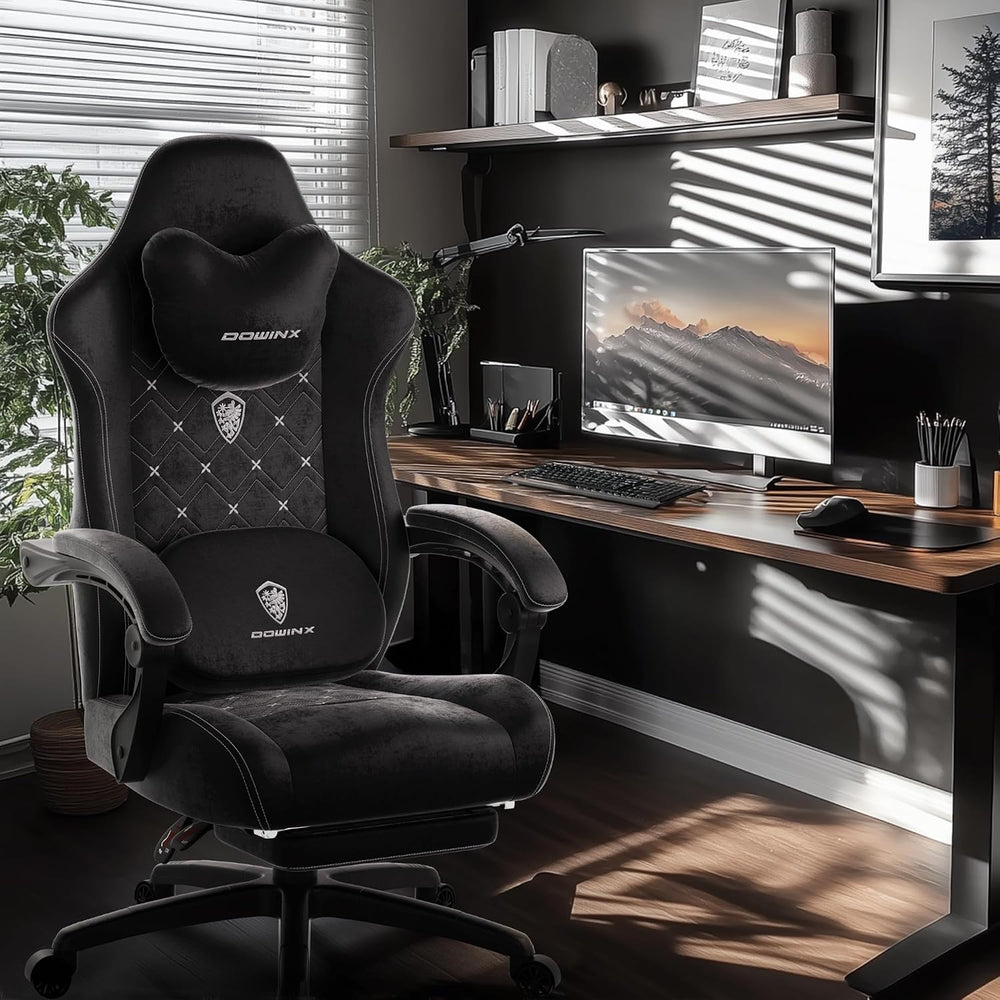 Dowinx Gaming Chair with Heated Massage Lumbar Support,Big and Tall Fabric Ga...