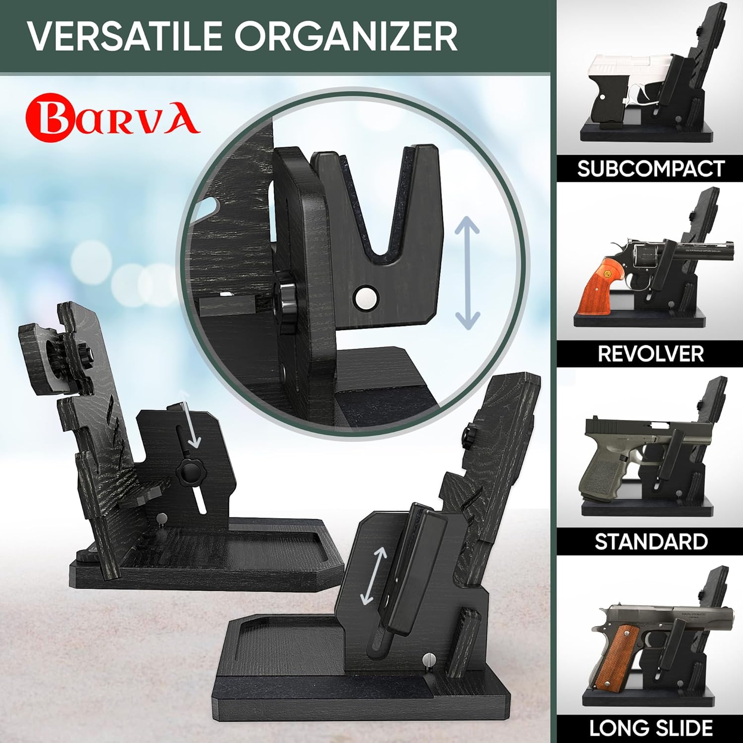 BarvA Phone Docking Station with Patented Adaptive Wood Gun Rack | Night Stand Smart Watch & Phone Stand | Charging Station Desk Organizer | Gun Accessories Storage and Organization