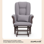 Storkcraft Tuscany Custom Glider and Ottoman with Free Lumbar Pillow (Espresso/Slate Gray Swirl) - Cleanable Upholstered Comfort Rocking Nursery Chair with Ottoman
