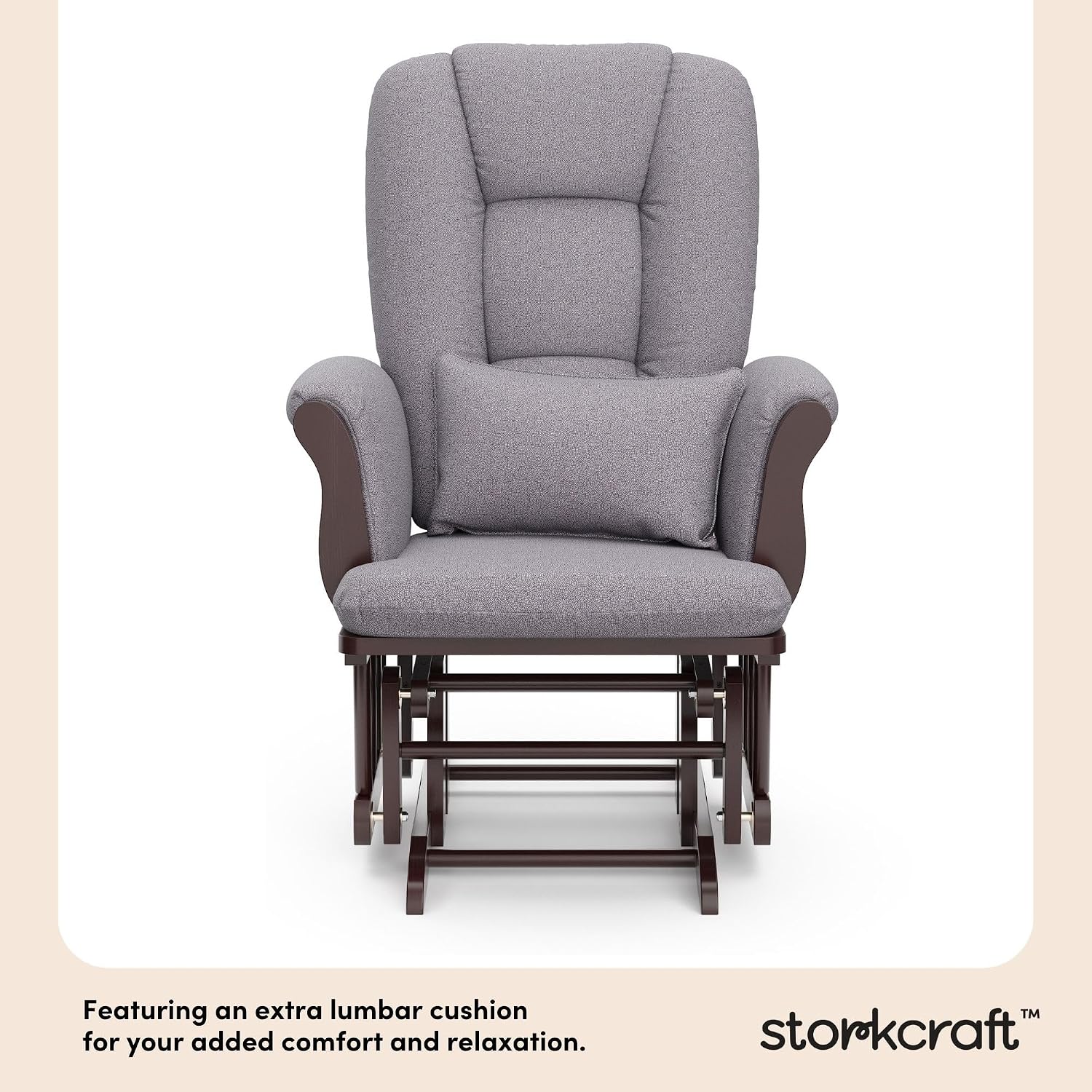 Storkcraft Tuscany Custom Glider and Ottoman with Free Lumbar Pillow (Espresso/Slate Gray Swirl) - Cleanable Upholstered Comfort Rocking Nursery Chair with Ottoman