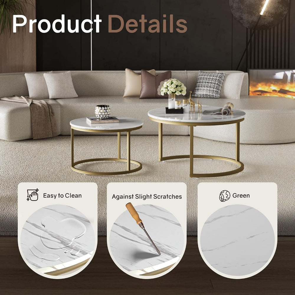 Otterease Nesting Tables Set of 2, 31.5" Round Coffee Table, Small Nesti...