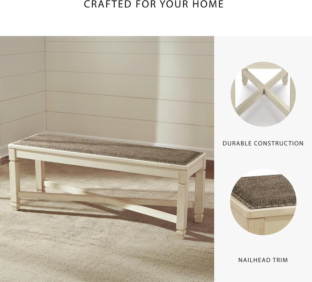 Signature Design by Ashley Bolanburg Upholstered Dining Bench, 50", Whit...