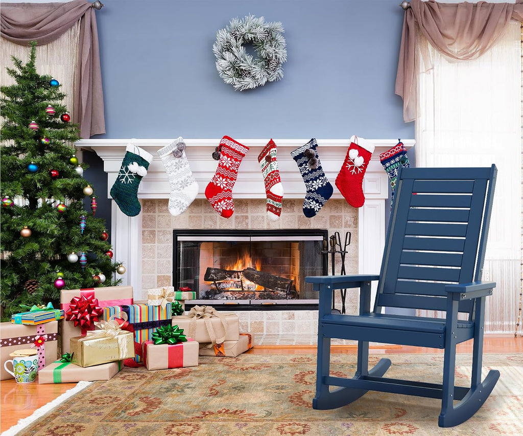 BRIOPAWS Outdoor Rocking Chairs | Set of 2 | Porch Rockers | HDPE Plastic| Blue | Oversized | Patio Rocker Chair | High Back | for Big Man | Weather Resistant | for Outside Deck Balcony Front Backyard