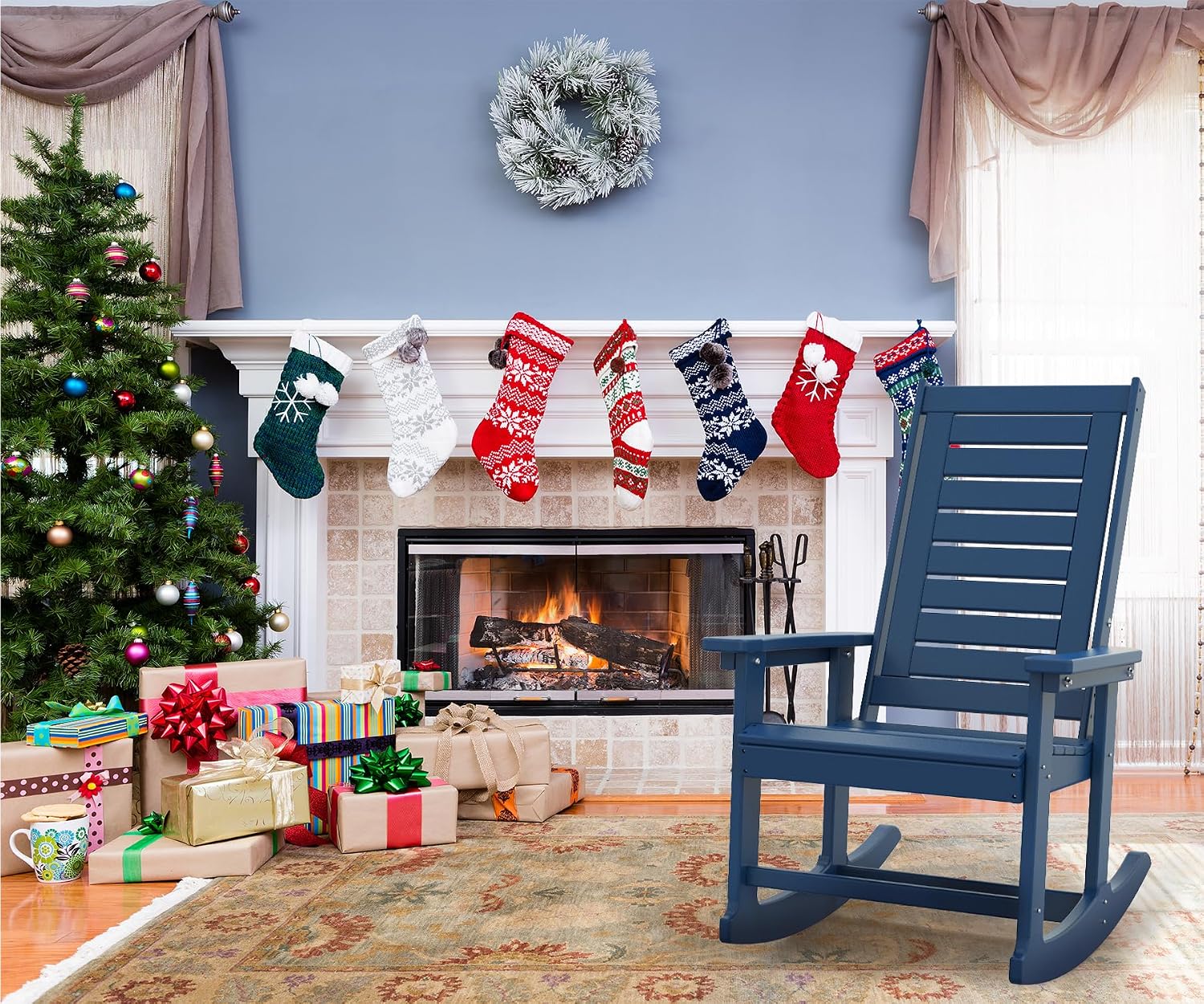 BRIOPAWS Outdoor Rocking Chairs | Set of 2 | Porch Rockers | HDPE Plastic| Blue | Oversized | Patio Rocker Chair | High Back | for Big Man | Weather Resistant | for Outside Deck Balcony Front Backyard