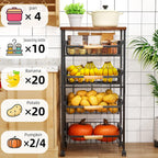 5-Tier Rolling Utility Cart, Kitchen Storage Cart with Wheels, Large Capacity Utility Cart with Wooden Tabletop & Mesh Baskets for Kitchen, Bathroom, Laundry Room