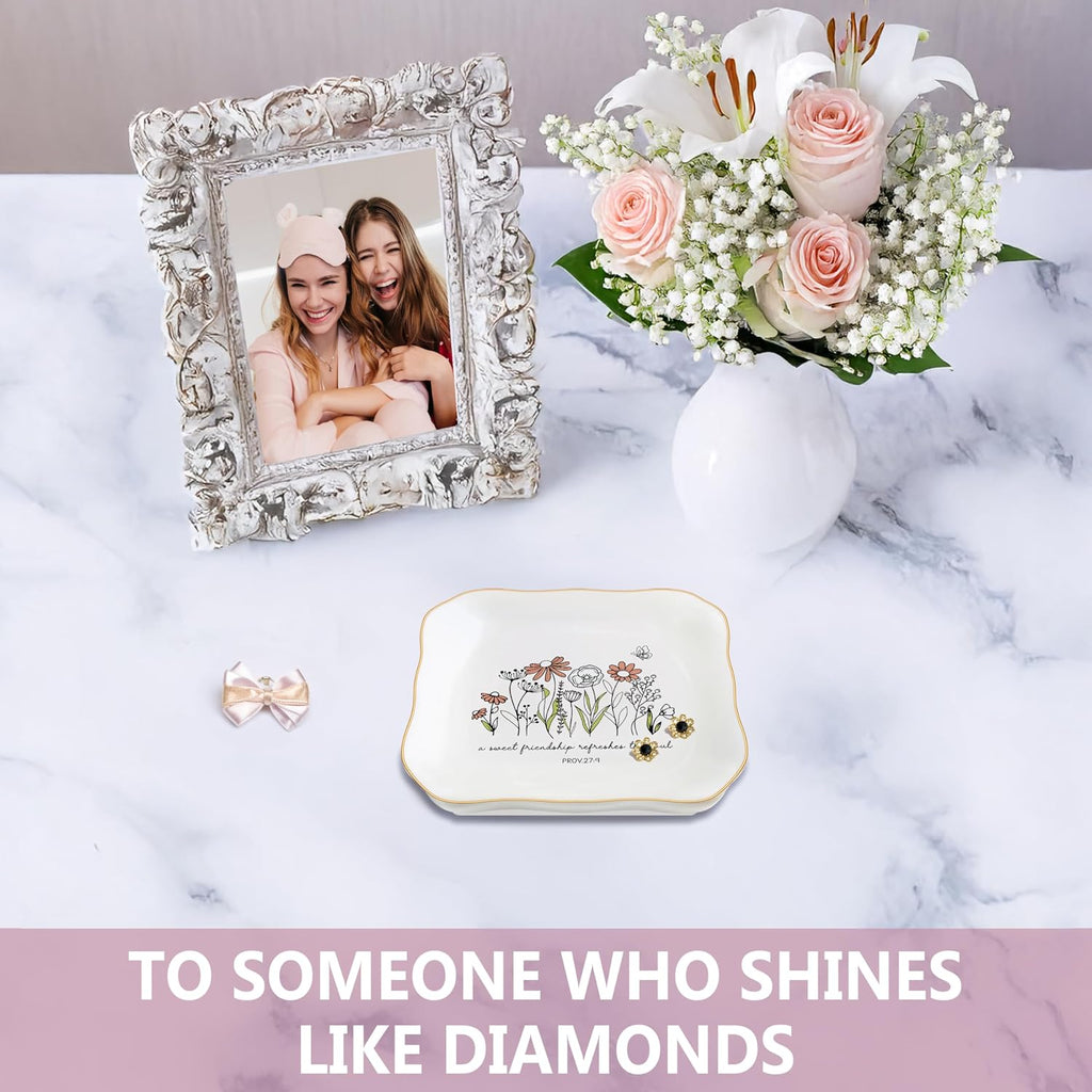 Christian Bible Verse Jewelry Dish Trinket Tray Gifts- Inspirational Ceramic Ring Jewelry Tray Gifts for Women-A Sweet Friendship Refreshes the Soul-Proverbs 27:9 (Inspirational)