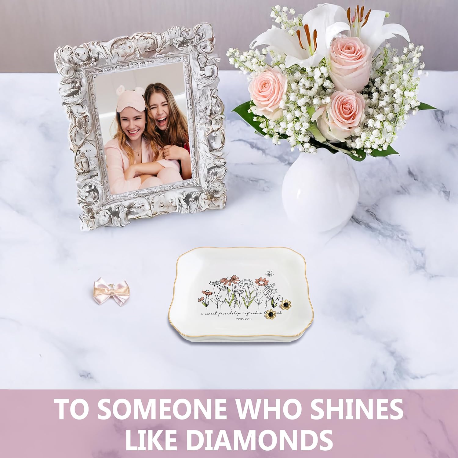 Christian Bible Verse Jewelry Dish Trinket Tray Gifts- Inspirational Ceramic Ring Jewelry Tray Gifts for Women-A Sweet Friendship Refreshes the Soul-Proverbs 27:9 (Inspirational)