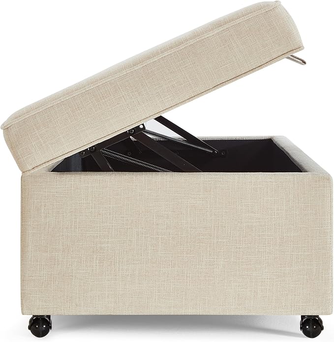 Ball & Cast 45" Sofa Ottoman with Storage, Linen Upholstered Bench with Rotation Casters and Safety Hinge for Living Room, Multi-Function Coffee Table,Oatmeal