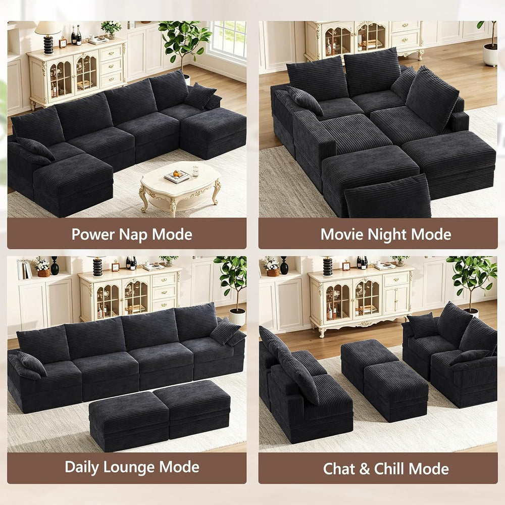 142" Modular Sectional Sofa Couch with Storage,U-Shape 4 Seat Comfy Mode...