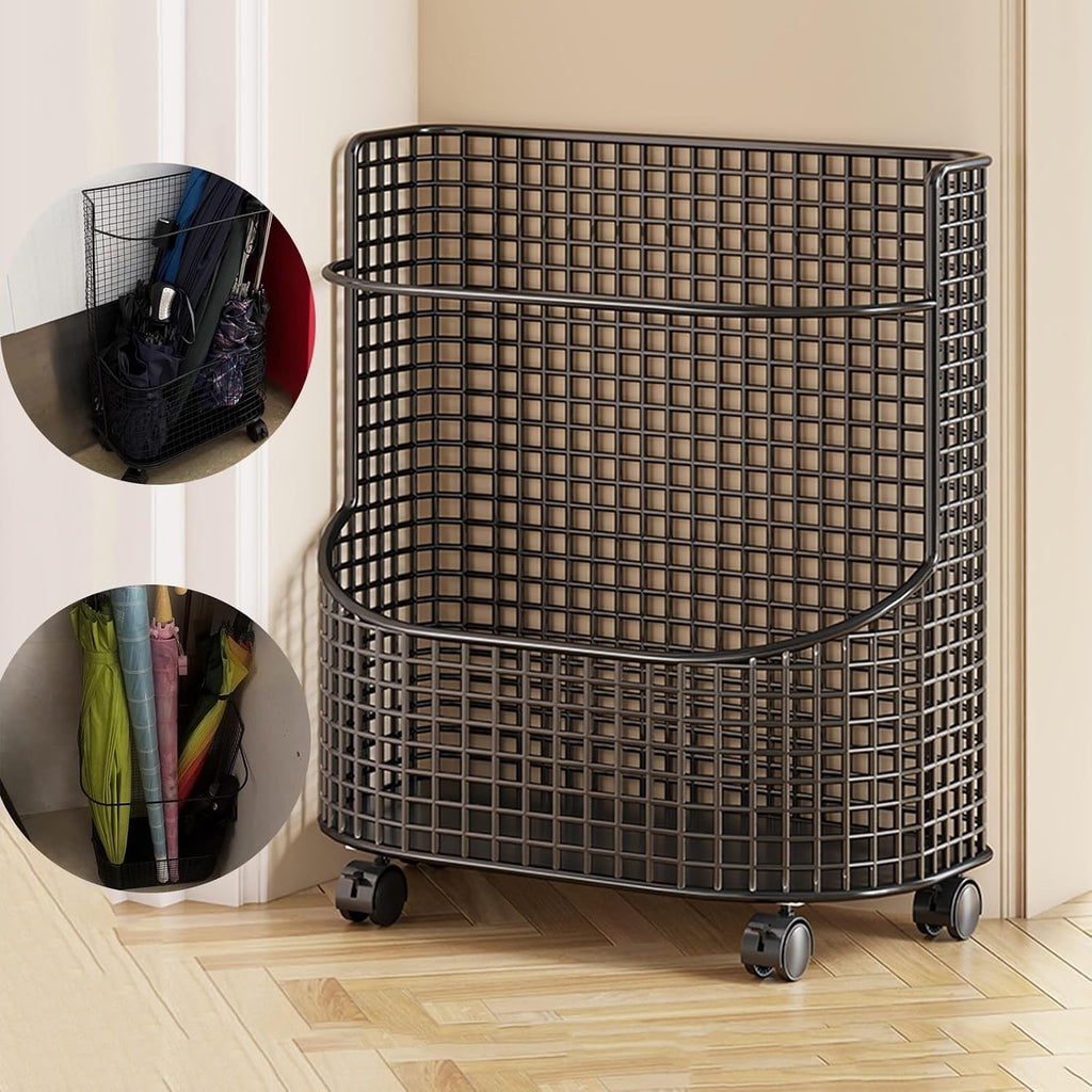 Hollow-out Umbrella Stand with Wheels/without Wheels Commercial Umbrellas Holder H 17.7/19.7" Multifunctional Cane Holder with Divided Storage Iron Frame