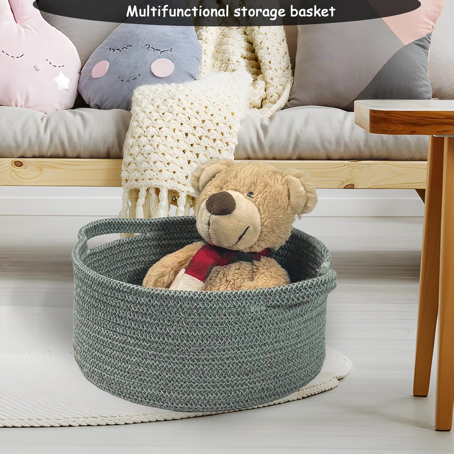 COMFY-HOMI Round Rope Basket with Handles for Shelves,Toys,Book, Cloth Storage Baskets for Organizing Toy Decorative Organizer for Living Room, Bathroom
