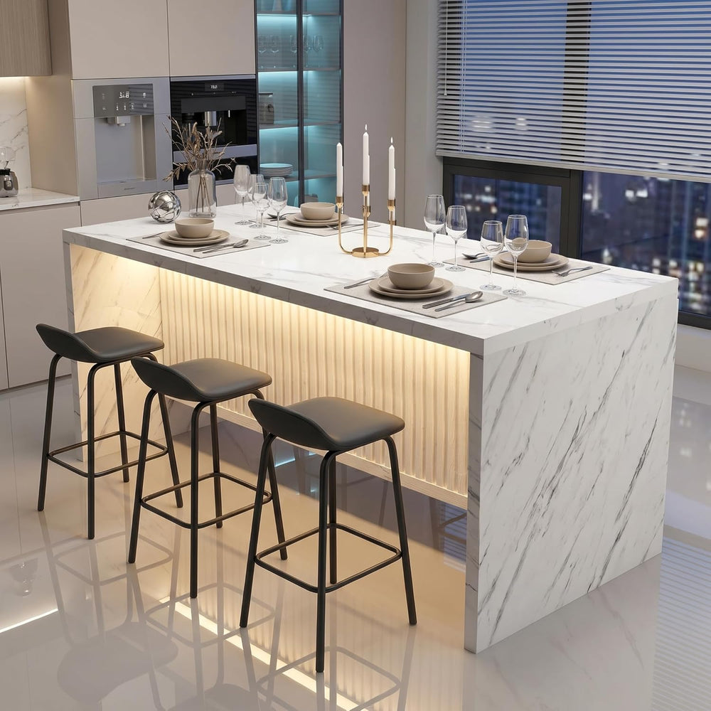 71’’ Large Faux Marble Dining Table for 6 People, 37.4’’H Tall Modern Kitchen...