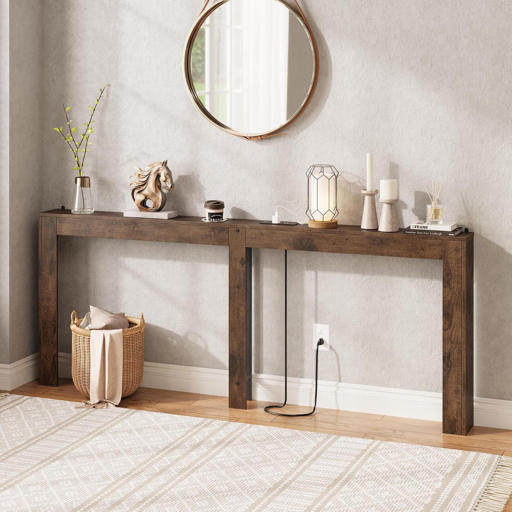 78.7" Behind Couch Table with Power Outlet, Skinny Sofa Table with USB P...