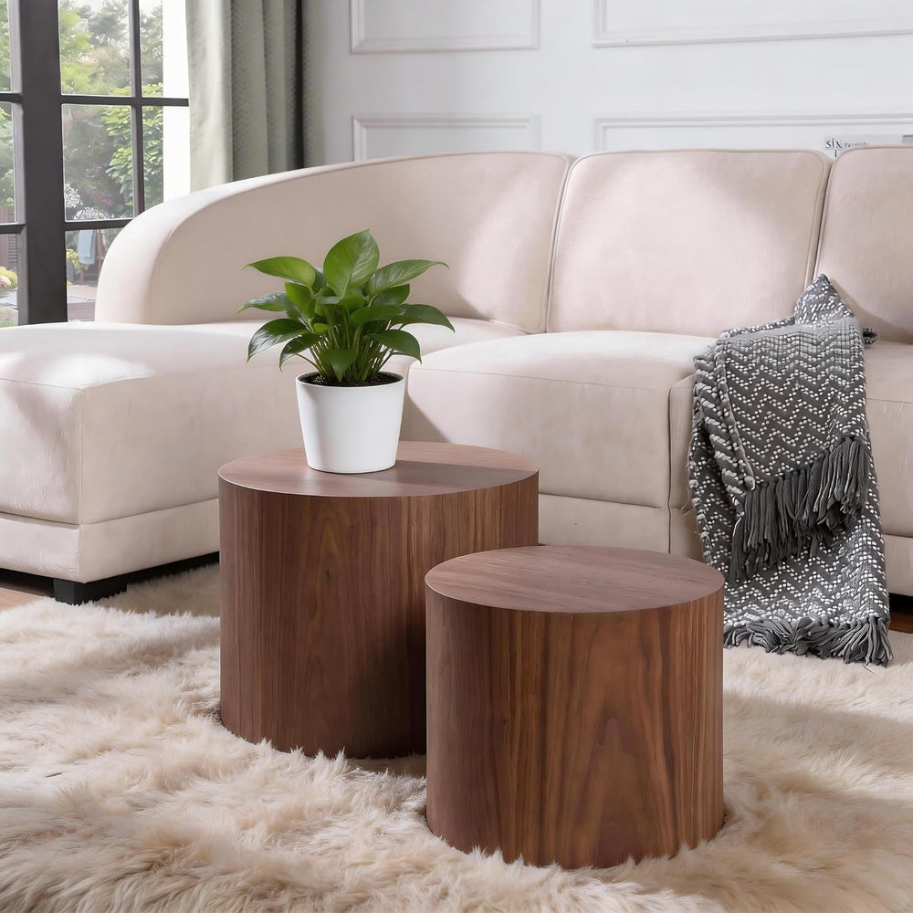 KEVINSPACE Nesting Coffee Table Set of 2, Round Nesting Tables Wooden End Tab...