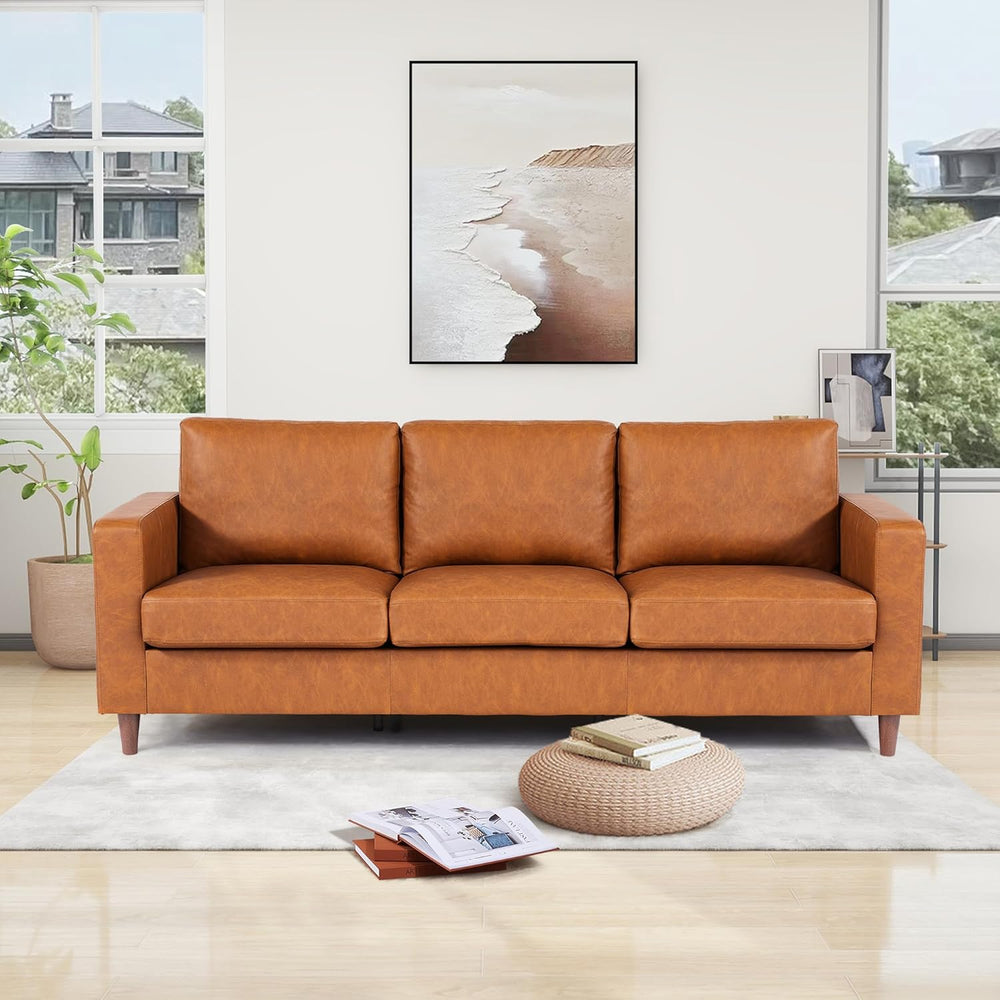 GarveeLife 85" Mid Century Modern PU Leather Sofa, 3 Seater Couch with D...