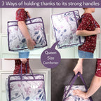 Clear Vinyl Zippered Storage Bags (3-Pack) 40L Sturdy Storage Bags for Sweaters, Blankets, Comforters, Bedding Sets and Much More! (Purple, 18x15x9)