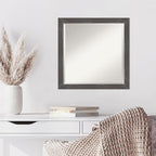 Amanti Art Grey Wall Mirror 23x23 Woodridge Rustic Grey Square Bathroom Mirror for Wall Decor Living Room, Medium Rustic Farmhouse Wood Frame, Hangs Horizonally and Vertically, Bathroom Decor, Beveled