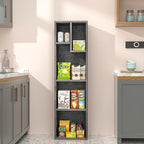 VECELO Small Bookshelf, 5 Cube Slim Bookcase, Fits Tallest Hardcovers, Horizontal Available, Modern Floor Standing Unit, Each Shelf Hold Up to 66 LBS,Modern Gray