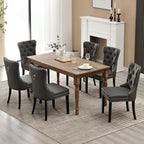 KCC Faux Leather Dining Chairs Set of 4, Upholstered High-end Tufted Dining Room Chair with Nailhead Back Ring Pull Trim Solid Wood Legs, Contemporary Nikki Collection Modern Style for Kitchen, Gray