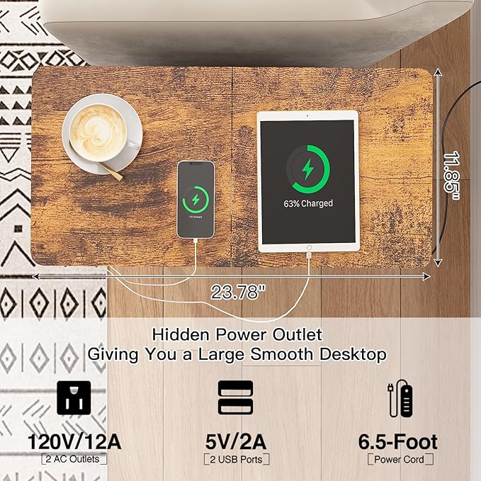 LIDYUK End Table with Charging Station, Narrow Side Table with Drawer and USB...