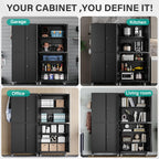 SISESOL Metal Storage Cabinet with Wheels,73" Rolling Garage Storage Cabinet with Lock,Black Metal Cabinets with Shelves and 4 Doors,Tall Tool Cabinets on Wheels for Garage,Home,Office,Shop