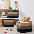 Storage Basket for Organizing, Woven Baskets for Storage, Rectangle Decorative Baskets for Shleves, Closet, Toys, Books, Nursery Organizer Bins - Pack of 3 (Black & Brown, 15.75"x11.8"x9.85")