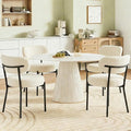 DUMOS Dining Chairs Set of 6, Mid Century Modern Chair Round Upholstered Curved Backrest, Kitchen Vanity Living Room Chairs with Black Metal Legs，Classic Beige