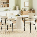 DUMOS Dining Chairs Set of 6, Mid Century Modern Chair Round Upholstered Curved Backrest, Kitchen Vanity Living Room Chairs with Black Metal Legs，Classic Beige