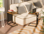 Simple Trending C Shaped End Table, Side Table TV Trays Set of 2 with Fabric Storage Bag, Couch Sofa Table for Living Room, Rustic Brown