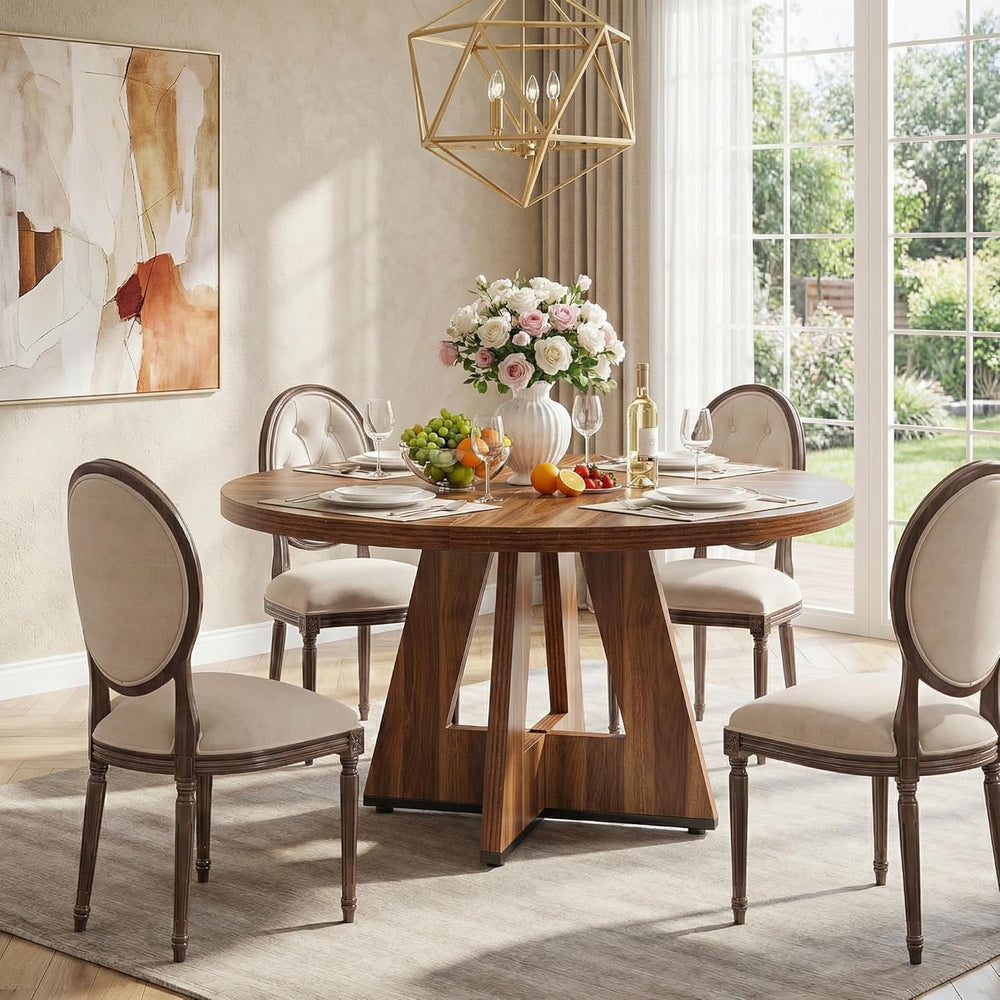 Lailang 47 Inch Dining Table, Round Kitchen Table, Dining Room Table for 4, R...