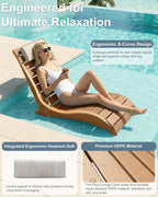 NAVINE Adjustable HDPE Pool Lounge Chairs Set of 2 with Headrest, Teak | All Weather, Weighted Fade-resistant Chaise Chairs, Pool Chairs and Lounger for Baja Ledge, Poolside Area and Deck