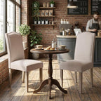 Upholstered Dining Chair Modern Stylish Parsons Kitchen Diner High Back with Silver Nailhead Trim & Wood Legs, Set of 2, Fabric Beige