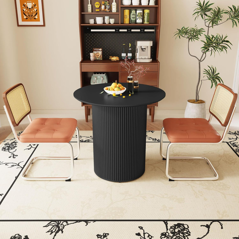 31.5 inch Round Dining Table for 2, Farmhouse Wood Fluted Dinner Round Kitche...