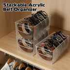 3 Pack Acrylic Belt Organizer - with Adjustable 4 Compartments & Stackable Design, Clear Storage for Closet and Drawer Organization, Display Case Pantry Cabinet Organizers for Ties,Socks,Underwear