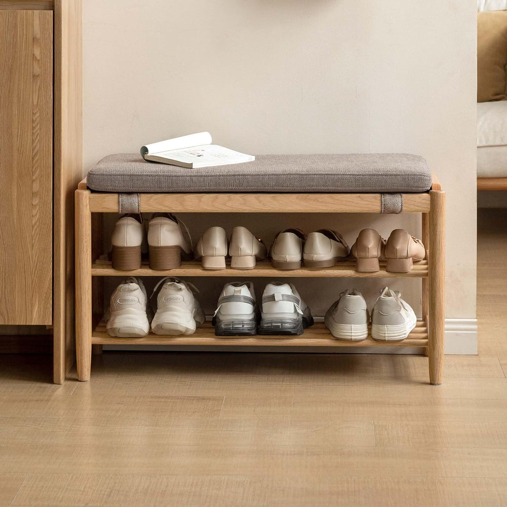 YESWOOD Solid Wood Shoe Bench Assembled, Shoe Rack Bench with Cushion for Ent...