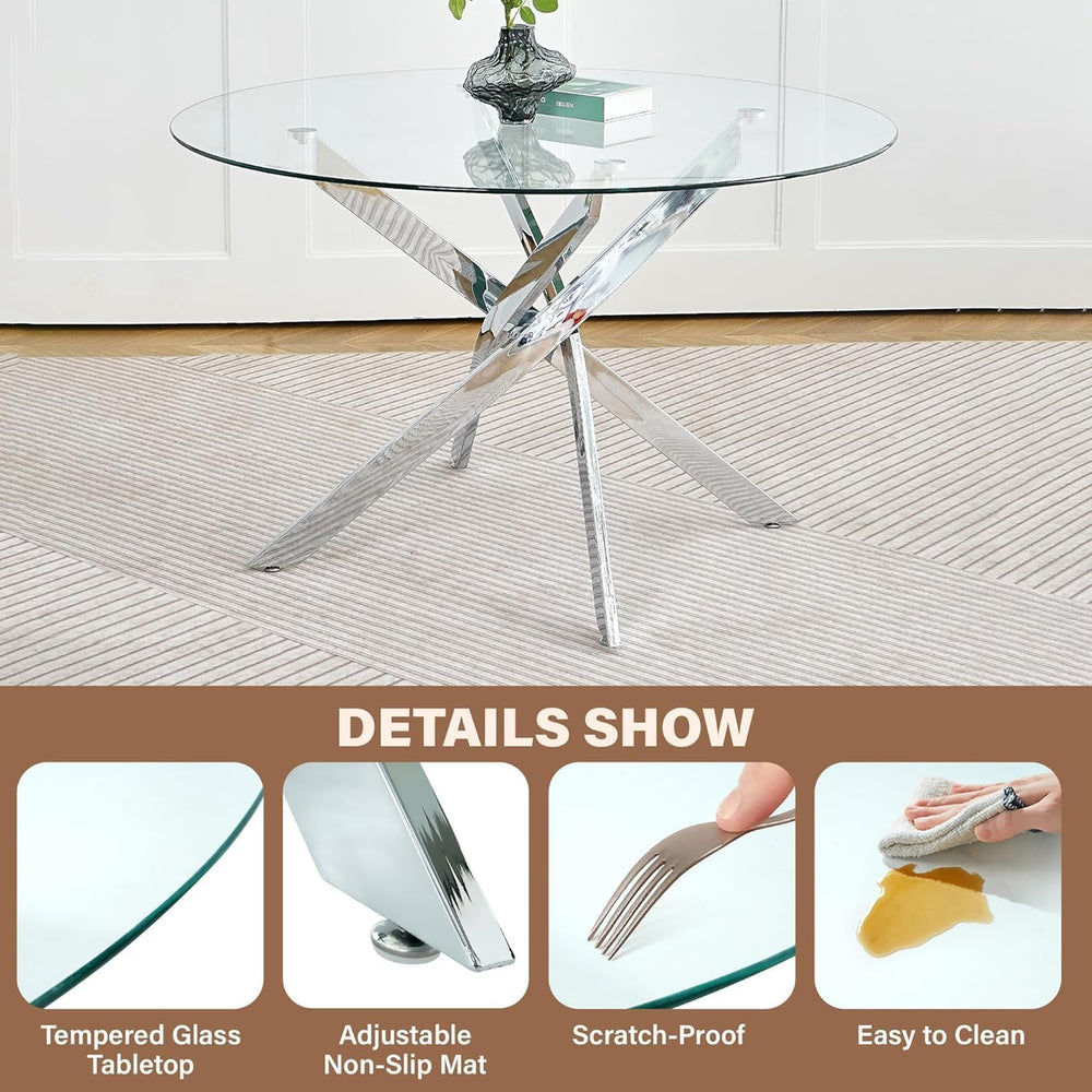5-Piece Round Dining Table Set for 4, 47" Small Circle Tempered Glass Ki...