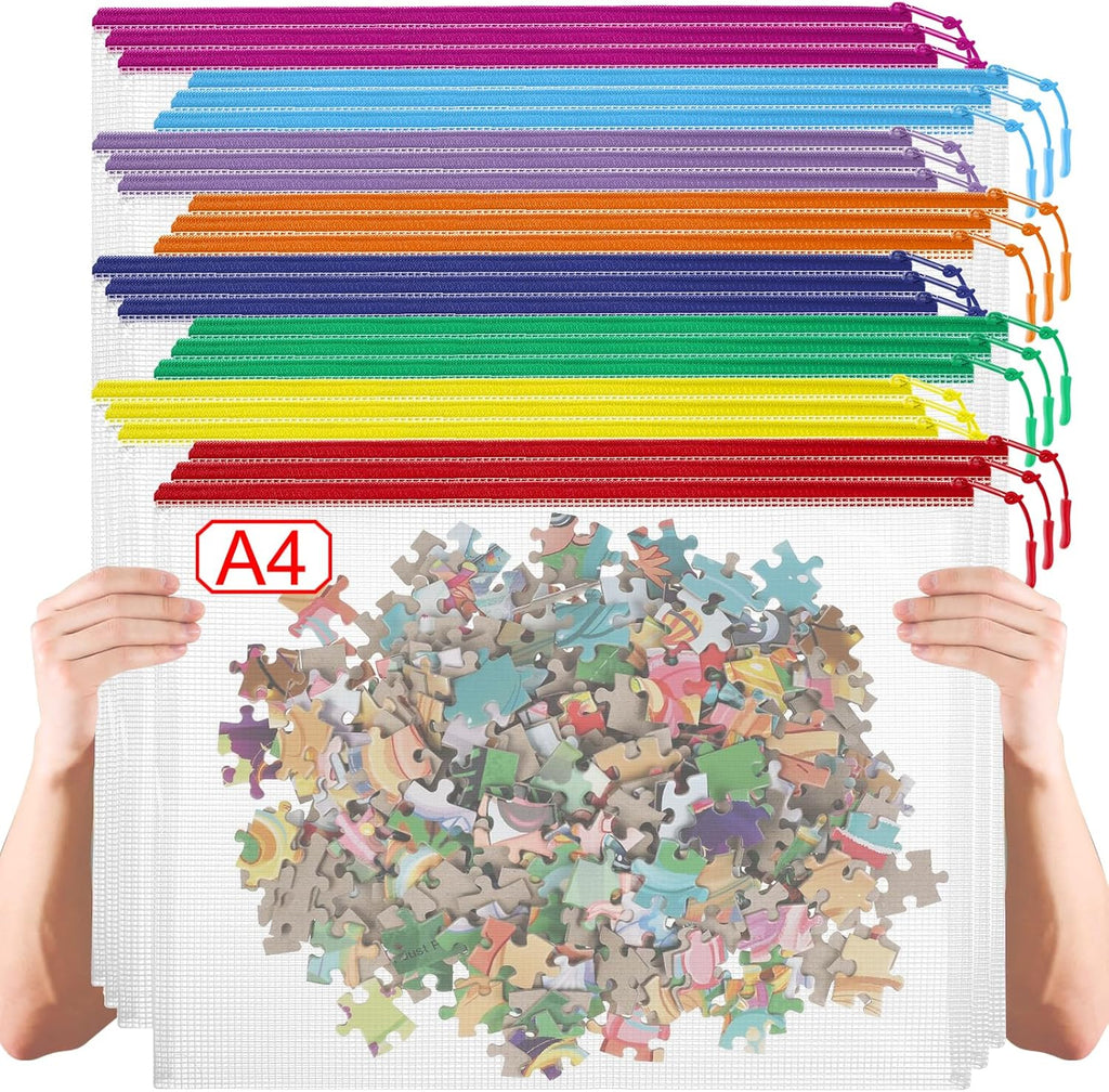 24 Pack 8 Color A4 Mesh zipper pouch bags, Storage Bags, File Bags for Classroom Organization, Zipper Pouches of office supplies, Puzzles, Board Game Storage