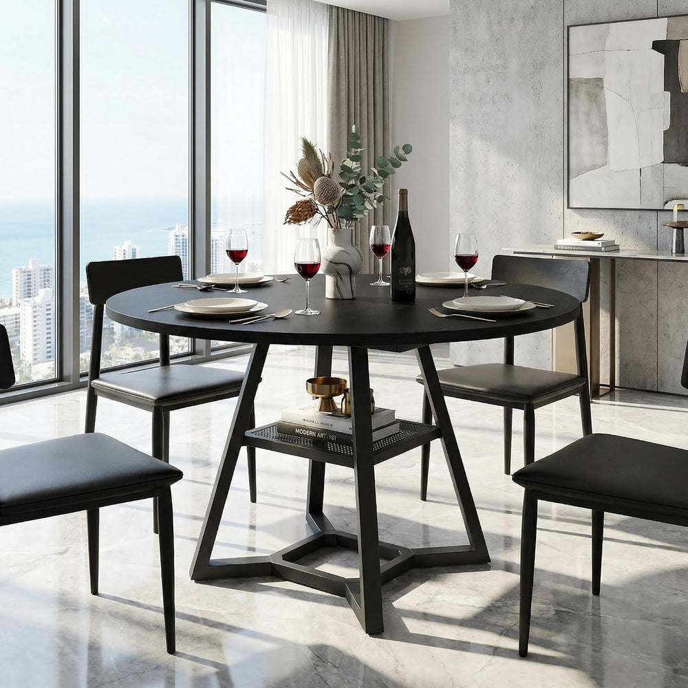 knoworld Round Dining Table for 4-6 with Storage Shelf, Kitchen & Dining ...