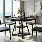 knoworld Round Dining Table for 4-6 with Storage Shelf, Kitchen & Dining Room Circle Pedestal Table, Heavy Duty Metal Frame & Wood Top