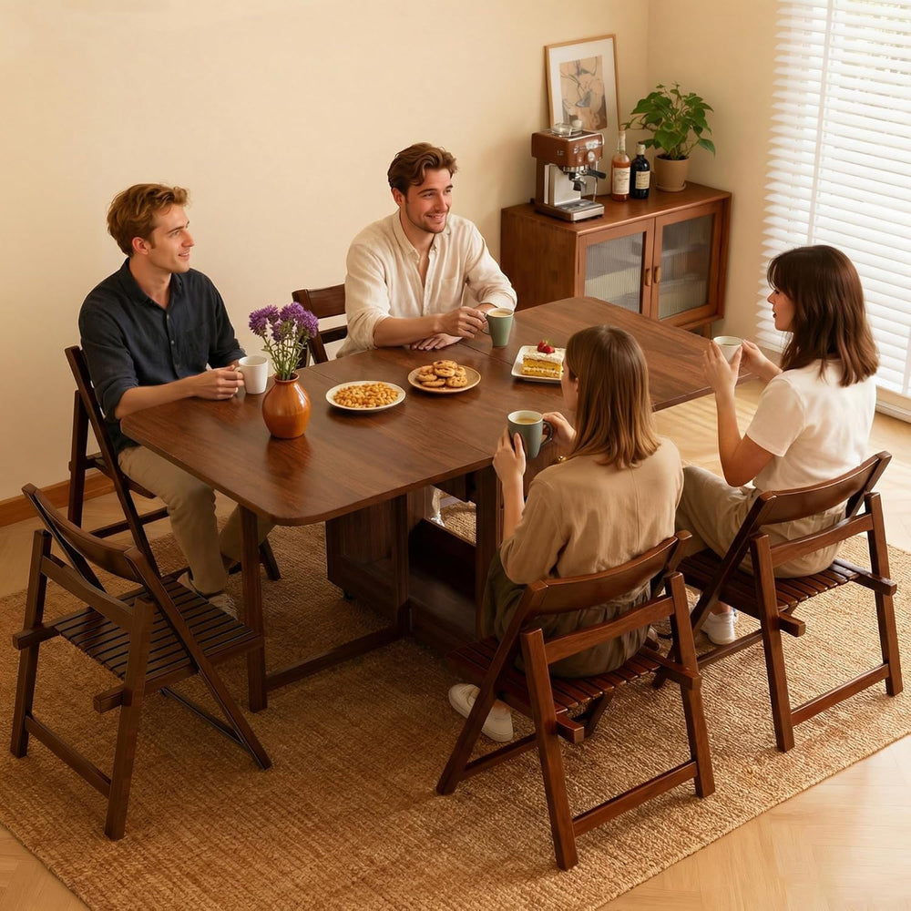 Small Folding Dining Table - 51" Fully Assembled Drop Leaf Table 4-6 Sea...