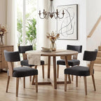 HNY Mid Century Modern Dining Chairs Set of 4, Farmhouse Linen Upholstered Accent Chair Curved Backrest Kitchen Chairs, with Hardwood Frame, Charcoal