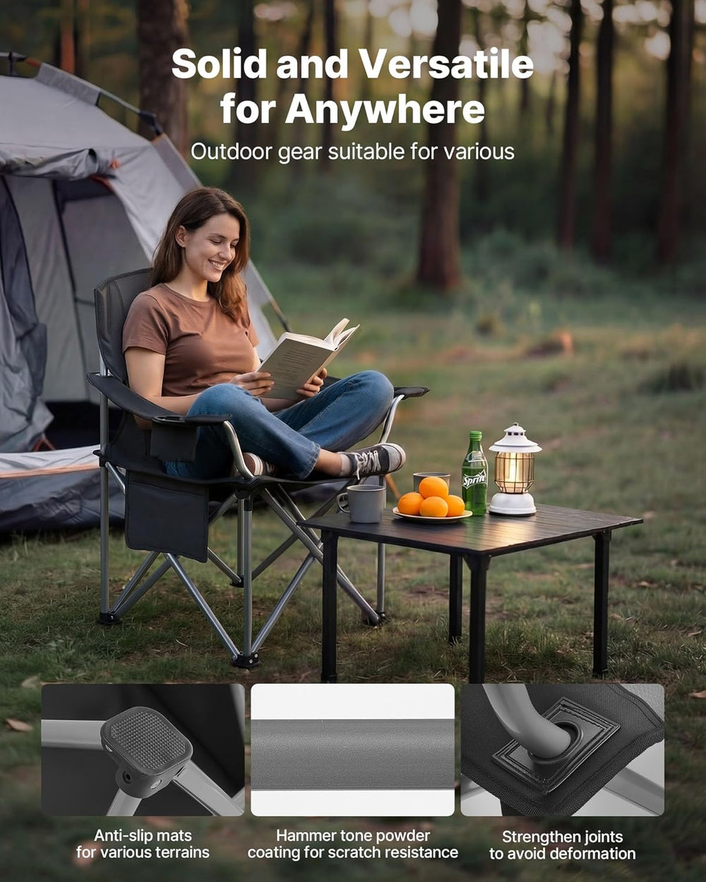 VEVOR Oversized Camping Folding Chair, Portable Heavy Duty Outdoor Quad Lumba...