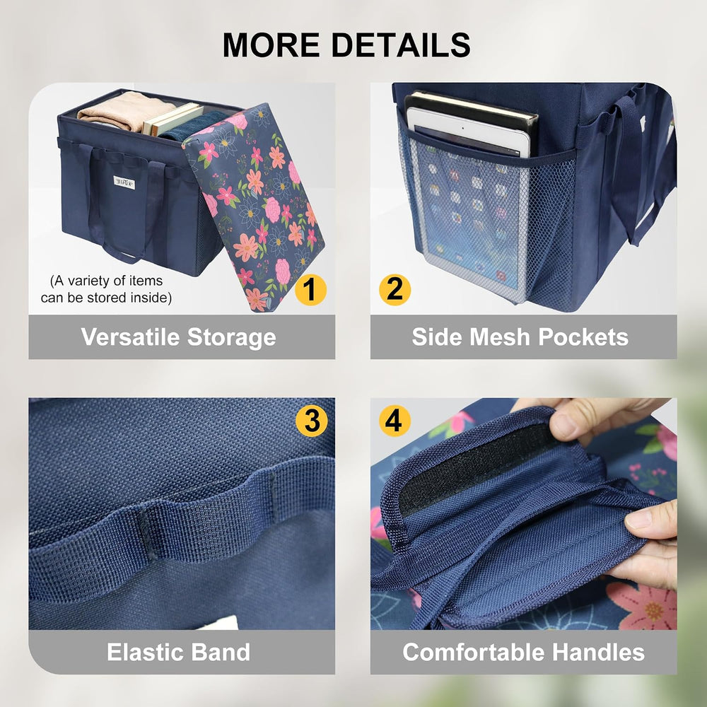 49L Floral Foldable Storage Ottoman 220lb Heavy Duty Sitting Stool | 2-in-1 S...