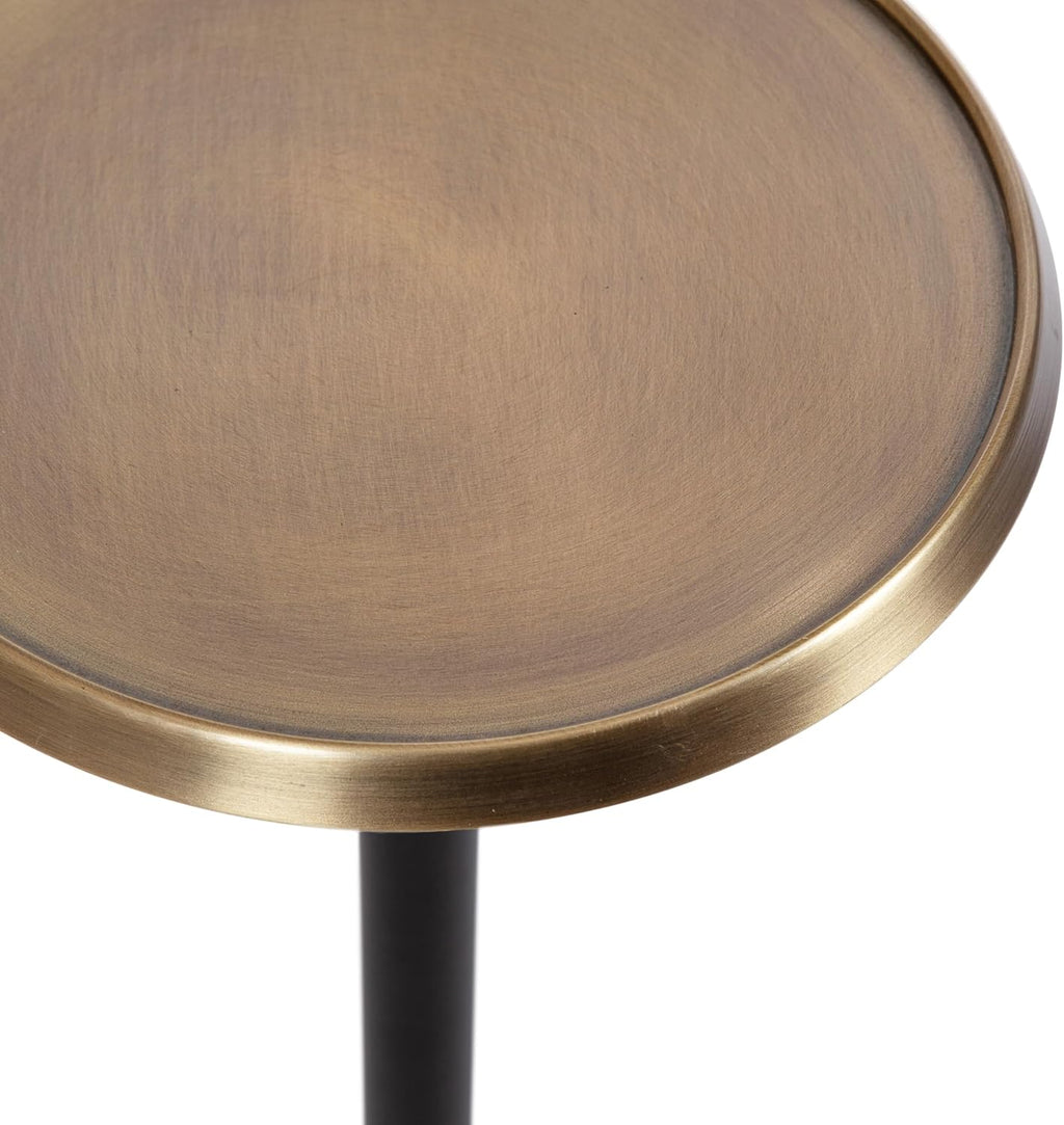 Kate and Laurel Sanzo Modern Pedestal Drink Table; 9 x 9 x 23; Antique Brass and Black; Decorative End Table with Hammered Tabletop for Use as Small Plant Stand or Living Room Martini Table