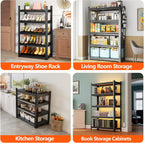 Storage Shelves, Garage Metal Shelving Unit, Adjustable, Double-Layer Column with Reinforced Ribs, Heavy-Duty, Capable of Bearing 600-3600 lbs (Black, 47''W*24''D*54''H, 4-Tier)