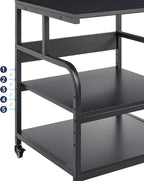 25.6" x 23.6" Extra Large Printer Stand Table with Adjustable Storage Shelf, 3 Tier Rolling Printer Cart with Industrial Wheels for Home Office, Black