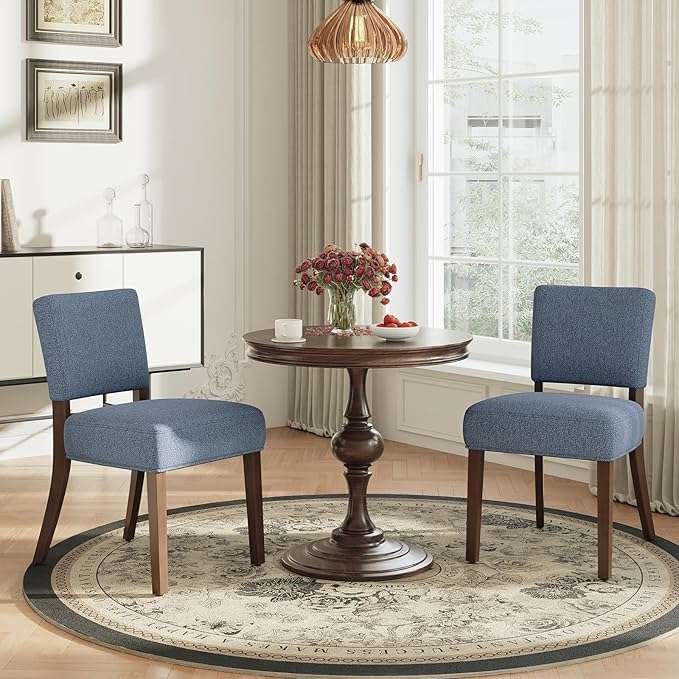 Upholstered Dining Chairs Set of 2, Fabric Kitchen Chairs with Padded Seat &a...
