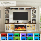 98" Farmhouse TV Stand with 36" Electric Fireplace, Bookshelves, Fits 75" TVs, Entertainment Center with Storage Cabinet, Large Wall Unit Media Console for Living Room, White