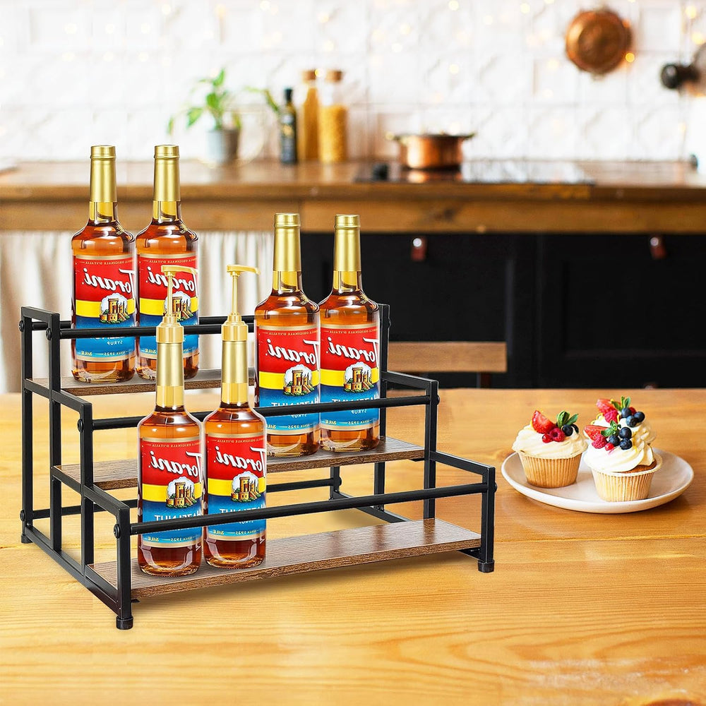 Klxuyuo 3-Tier Coffee Syrup Rack for 15 Bottles (750ml) –Sturdy Coffee Syrup ...