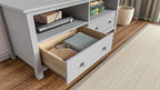 Handcrafted Solid Oak TV Stand Entertainment Center - Elegant Gray Media Console with Spacious Storage Drawers & Open Shelves - Sturdy Wood Cabinet Fits TVs up to 55 Inches